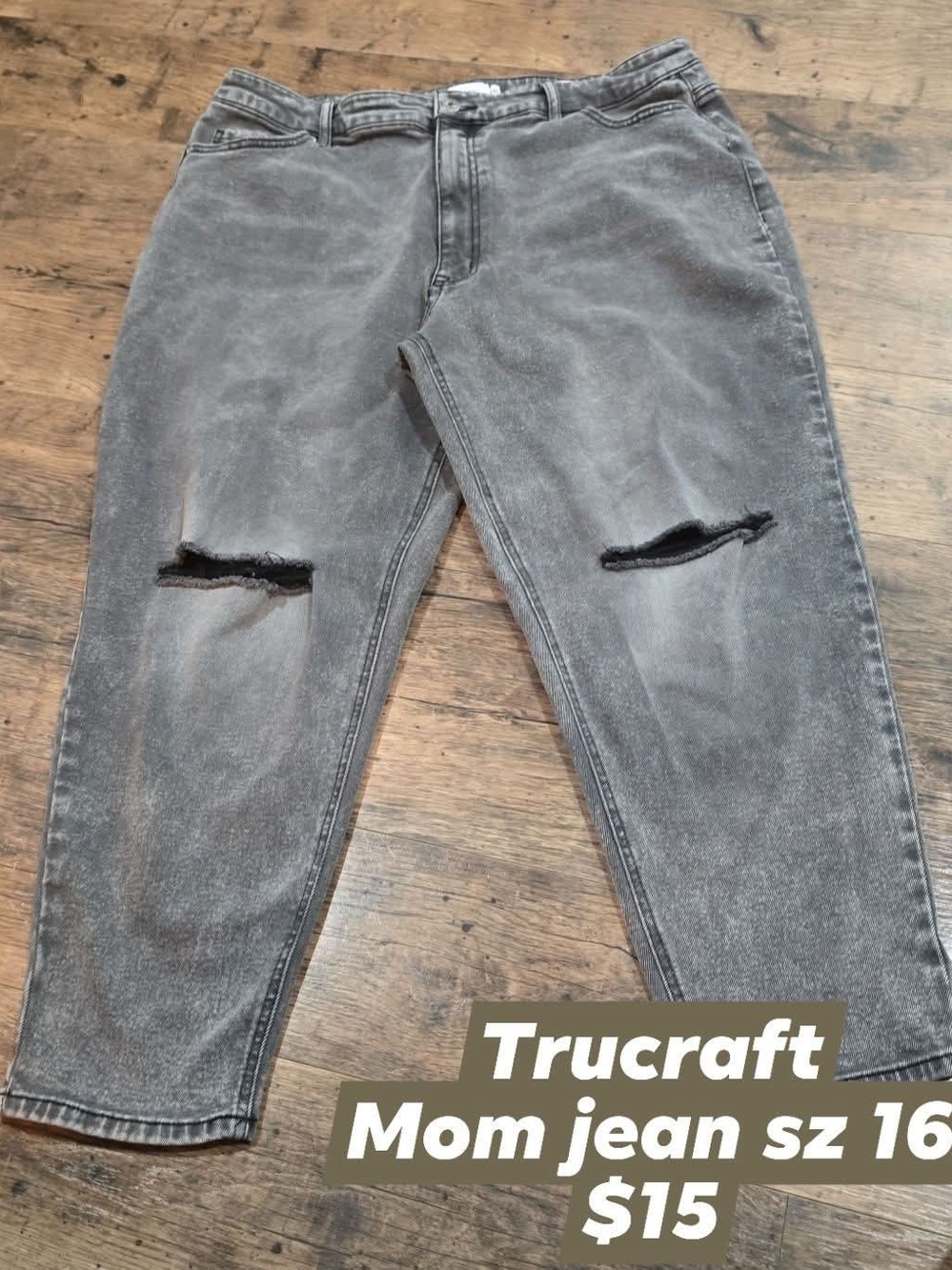 Gray Distressed Mom Jeans -  Crop Sz 16